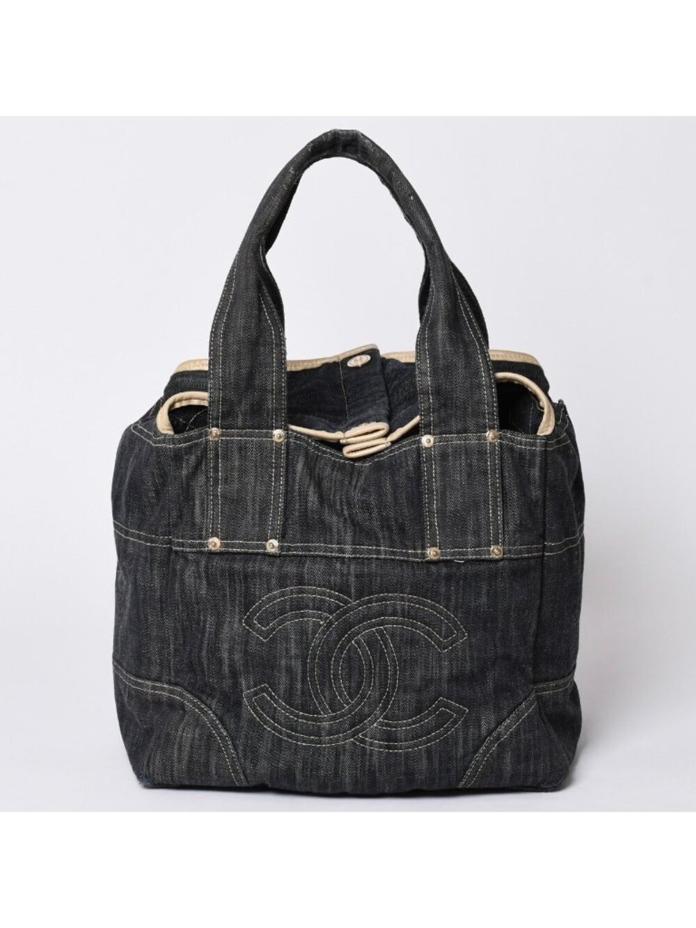 Chanel Sparkling Denim Tote Bag Fabric Indigo Gold